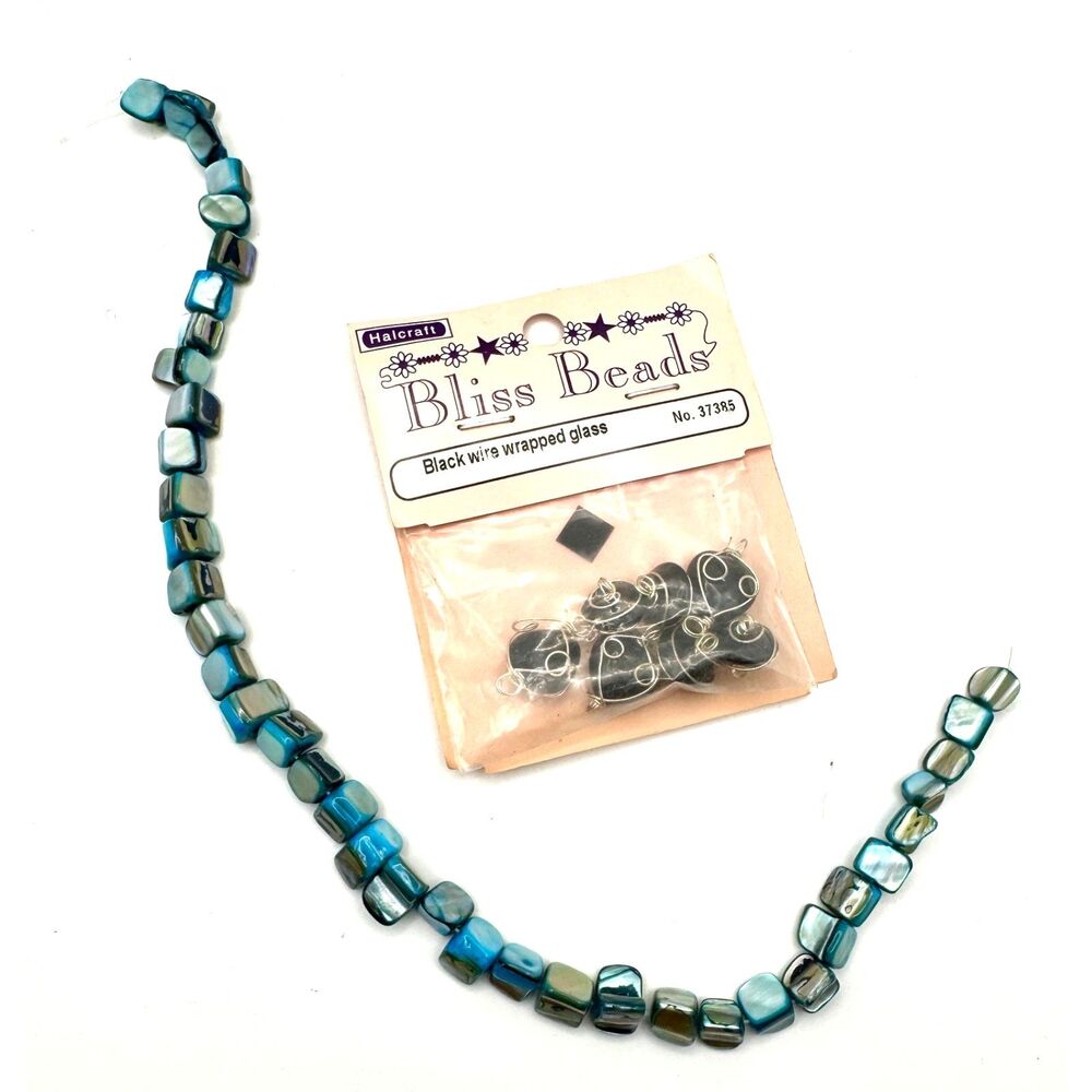 Mother of Pearl Shell Tube Gemstone Loose Beads Strand Bliss Bead Lot Black Wire